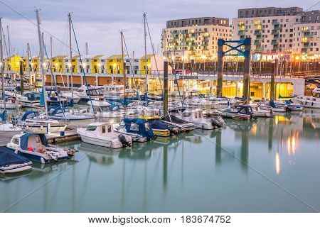 . The Brighton Marina a great leisure spot with restaurants boats moored in the docs and new luxury apartments.