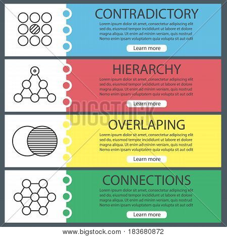 Abstract symbols banner templates set. Contradictory, hierarchy, overlaping, connections. Website menu items with linear icons. Color web banner. Vector headers design concepts