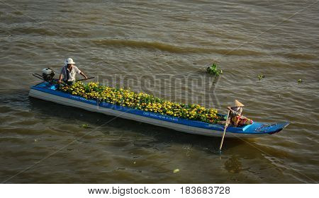 Wooden Boats On Mekong River In Southern Vietnam