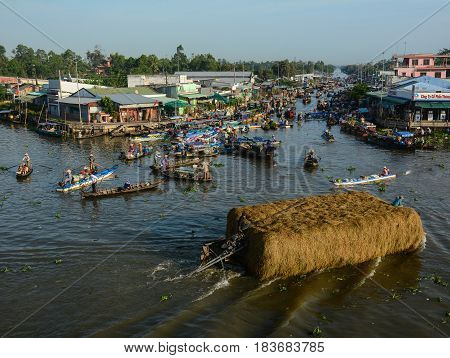 Wooden Boats On Mekong River In Southern Vietnam