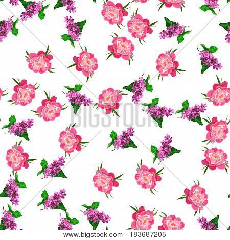 Very high quality original trendy vector seamless pattern with blooming lilac and peony flower. Spring or summer design
