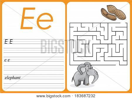 Alphabet A-Z - puzzle Worksheet - Game for Preschool Children with Cute Elephant and Peanuts