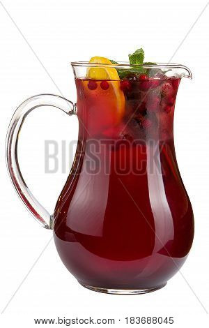 Refreshing Fruit Water In A Decanter On A White Background