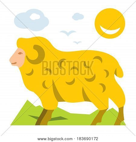 Horned animal with wool. Isolated on a white background