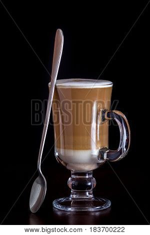 Coffee Latte Macchiato On A Black Background