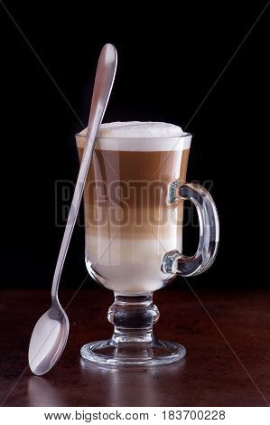 Coffee Latte Macchiato On A Black Background