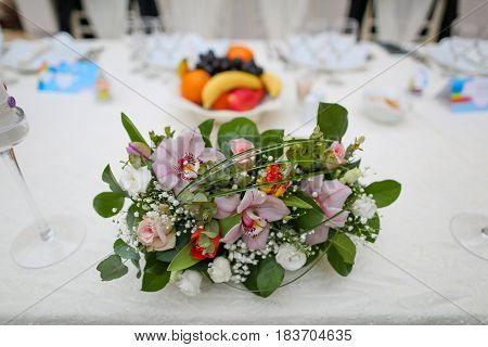 Wedding Decoration Table With Flowers And Raindows