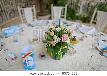 Wedding Decoration Table With Flowers And Raindows