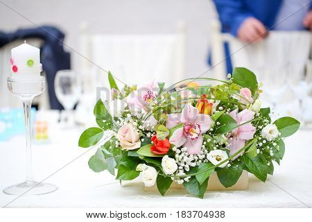 Wedding Decoration Table With Flowers And Raindows
