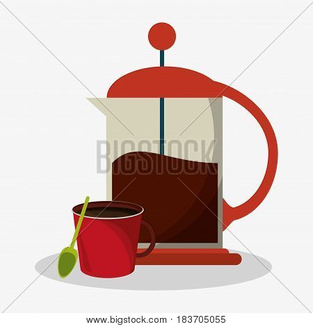 set coffee grinding jar with crank and mug of coffee vector illustration