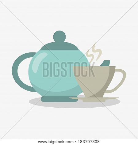 porcelain tea kettle with cup of coffee vector illustration