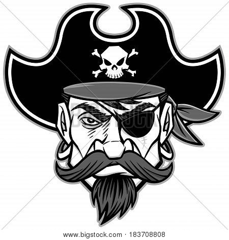 A vector illustration of a scalawag Pirate mascot.