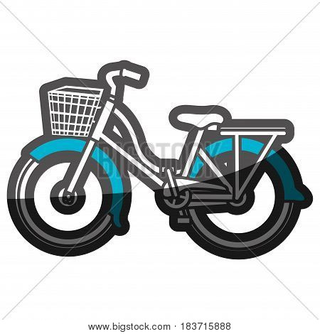 color silhouette with classic bicycle with basket and blue lapped fenders vector illustration