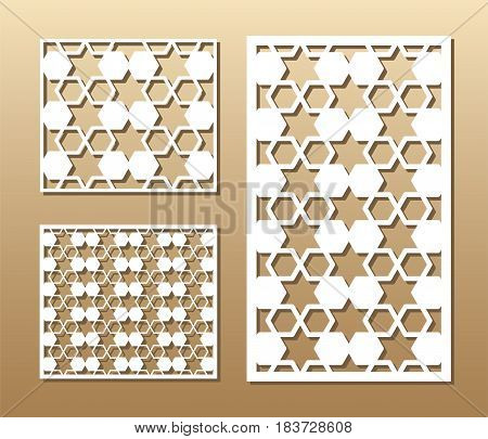 Die cut card. Laser cut vector panel. Cutout silhouette with geometric pattern. A picture suitable for printing, engraving, laser cutting paper, wood, metal, stencil manufacturing.