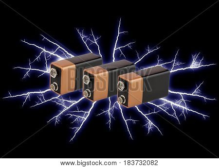 Explosion Li-ion batteries on a  black background.