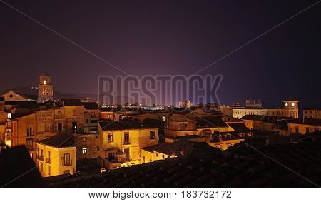old town overview at night Salerno Italy
