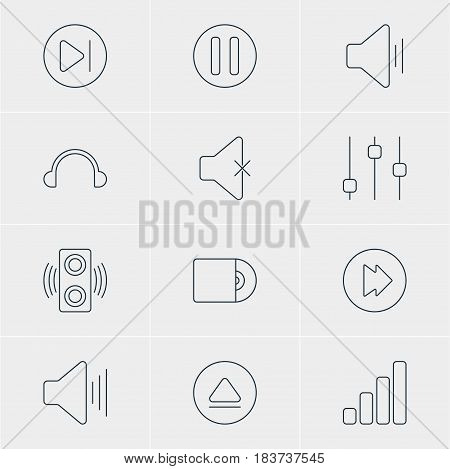Vector Illustration Of 12 Melody Icons. Editable Pack Of Audio, Volume Up, Subsequent And Other Elements.