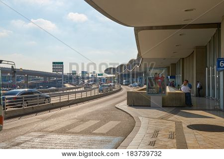 PARIS, FRANCE - CIRCA SEPTEMBER, 2014: Charles de Gaulle Airport terminal at daytime. The airport is the largest international airport in France.