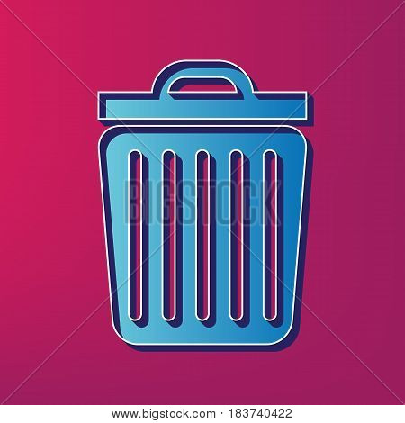 Trash sign illustration. Vector. Blue 3d printed icon on magenta background.