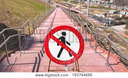 Road signs - Pedestrian traffic is prohibited. Restricted area. Pedestrians prohibition.