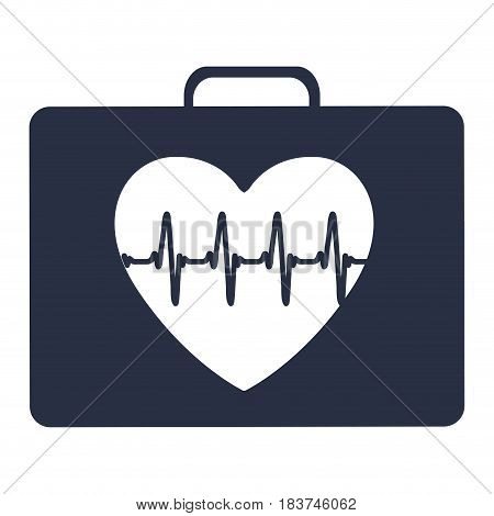 white background with dark blue first aid kit for heart health vector illustration