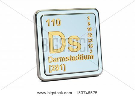Darmstadtium Ds chemical element sign. 3D rendering isolated on white background