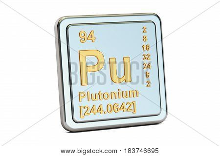 Plutonium Pu chemical element sign. 3D rendering isolated on white background