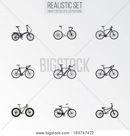 Realistic Bmx, Folding Sport-Cycle, Cyclocross Drive And Other Vector Elements. Set Of Sport Realistic Symbols Also Includes Folding, Dutch, Road Objects.
