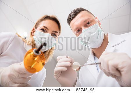 First Person View Of Male And Female Dentist In A Clinic