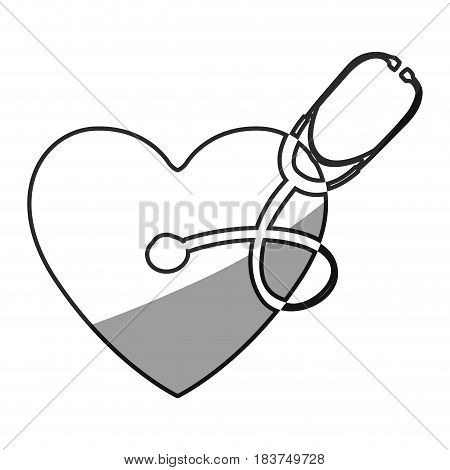 grayscale silhouette of of heart with stethoscope vector illustration