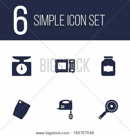 Set Of 6 Culinary Icons Set.Collection Of Blender, Electronic Oven, Non-Stick And Other Elements.