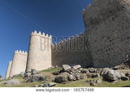Avila (Castilla y Leon Spain): the famous medieval walls surrounding the city