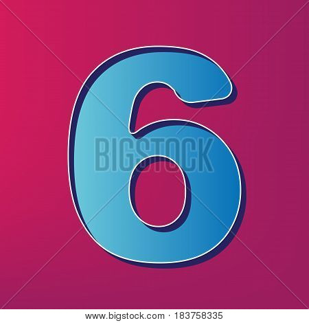Number 6 sign design template element. Vector. Blue 3d printed icon on magenta background.