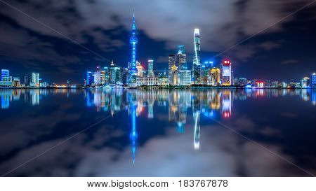 Shanghai skyline panoramalandmarks of Shanghai with Huangpu river in China.