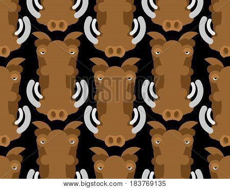 Warthog Wild Boar Seamless Pattern. African Pig Ornament. Wild Animal Background