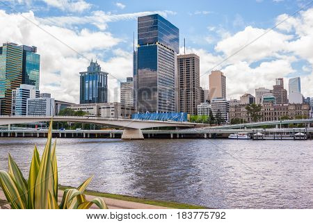Brisbane inner city and skyline from Southbank gardens Brisbane Australia