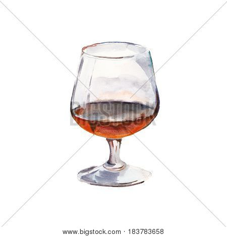 The cognac glass isolated on a white background a watercolor illustration in hand-drawn style.
