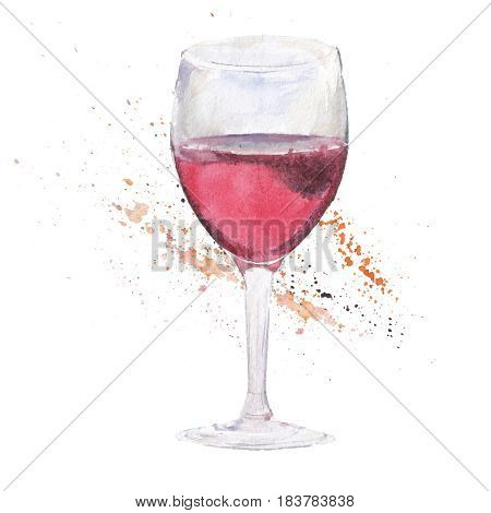 The wine glass isolated on a white background a watercolor illustration in hand-drawn style.