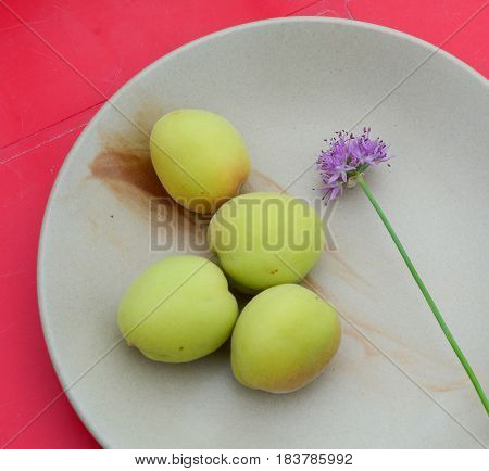 Fresh Apricot Fruits On Dish