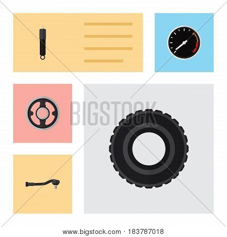 Flat Component Set Of Belt, Tachometr, Combustion And Other Vector Objects. Also Includes Car, Engine, Spherical Elements.