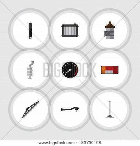 Flat Auto Set Of Combustion, Silencer, Car Segment And Other Vector Objects. Also Includes Silencer, Absorber, Wiper Elements.