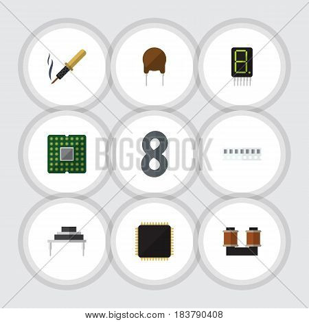Flat Electronics Set Of Unit, Destination, Triode And Other Vector Objects. Also Includes Random, Electronics, Coil Elements.