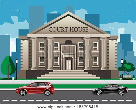 Front view of court house. Flat style modern vector illustration.