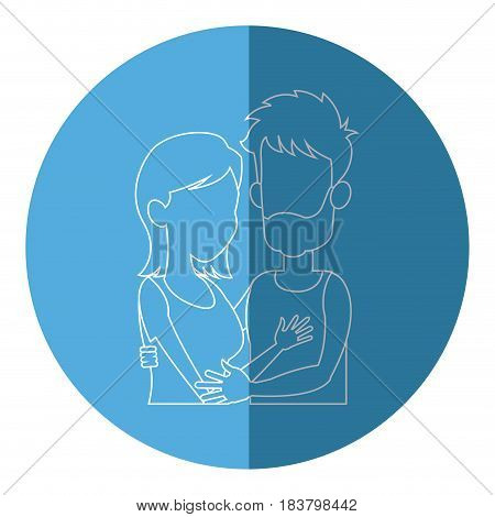 silhouette embracing couple relationship blue icon vector illustration