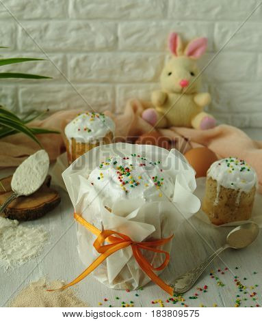 Colorful still lifes with pastries. Easter Bunny. Bakery products. Sweet pastries. Festive pastry. Beautiful still lifes with baking.