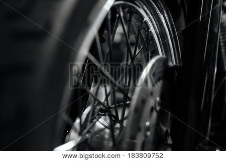 Ready for adventure. Nice big heavy bike standing in dusty car shed and waiting being used again
