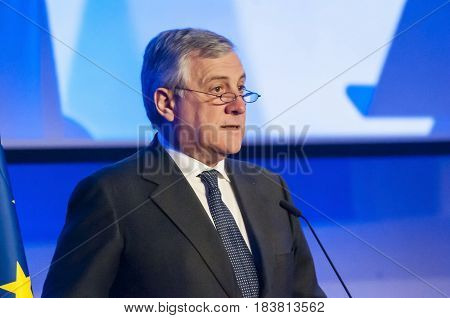 BRUSSELS, BELGIUM. January 25, 2017. Antonio Tajani, an Italian politician and President of the European Parliament since January 2017.