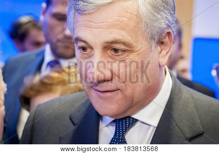 BRUSSELS, BELGIUM. January 25, 2017. Antonio Tajani, an Italian politician and President of the European Parliament since January 2017.