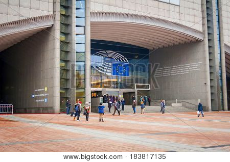BRUSSELS, BELGIUM. January 25, 2017. The European Parliament, main building in central Brussels stock image.