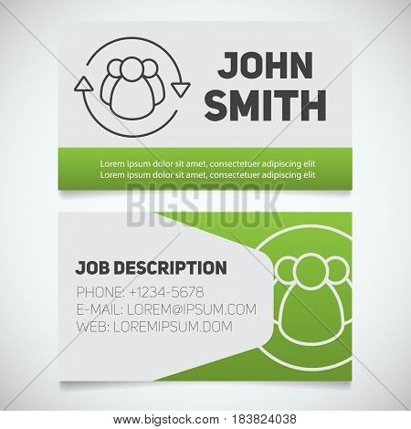 Business card print template with staff turnover logo. Manager. HR manager. Employment. Stationery design concept. Vector illustration